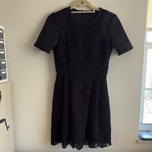 Tibi Black Sheath Mini Dress with Crew Neck